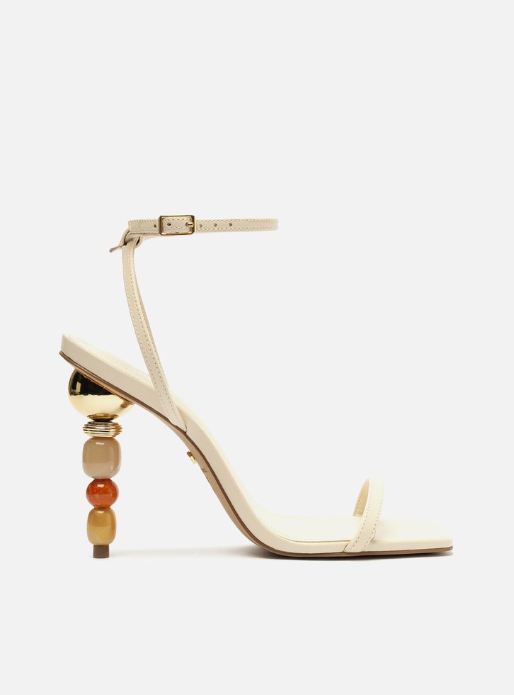 Sandália Branca Couro Salto Geométrico Color