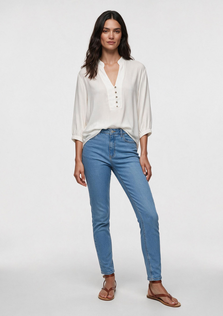 Blusa Branca Hering Bata Feminina Ampla Manga 7/8