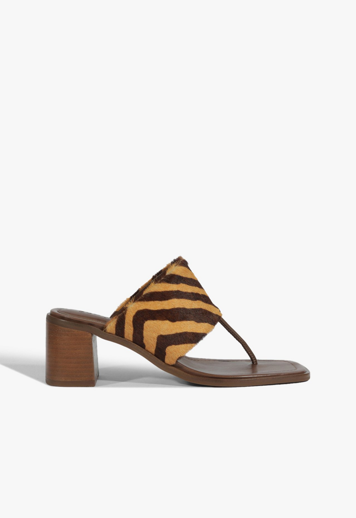 Sandália Mule Salto Bloco Textura Zebra