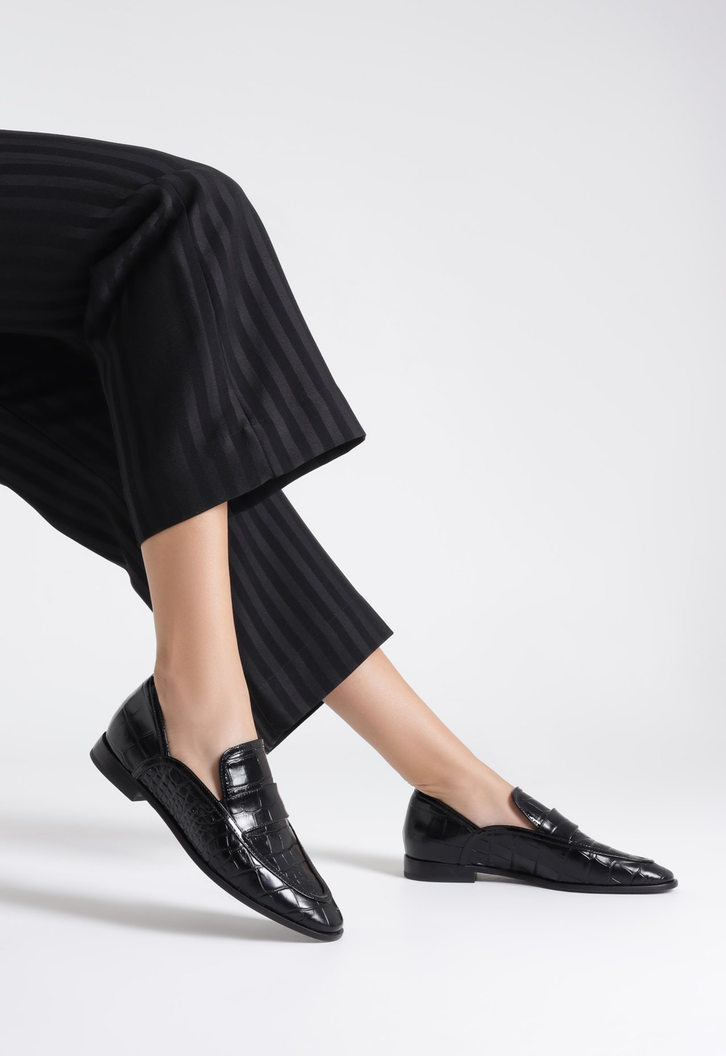 Mocassim Maurice Couro Croco Preto