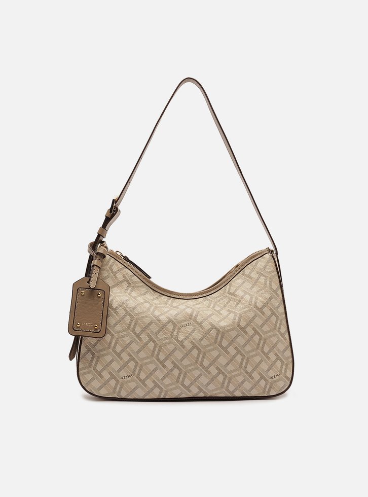 Bolsa Shoulder Bege Couro Média Estampa