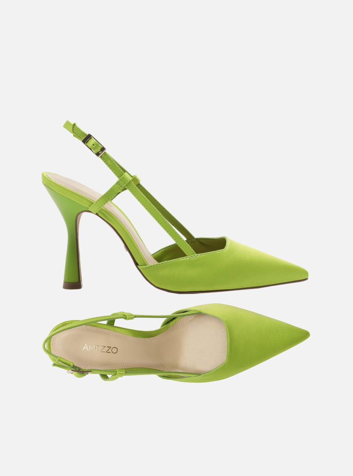 Scarpin Verde Cetim Salto Alto Geométrico