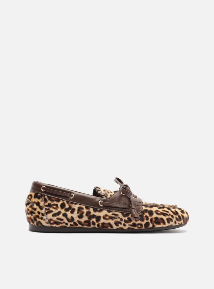 Mocassim Animal Print Couro Laço
