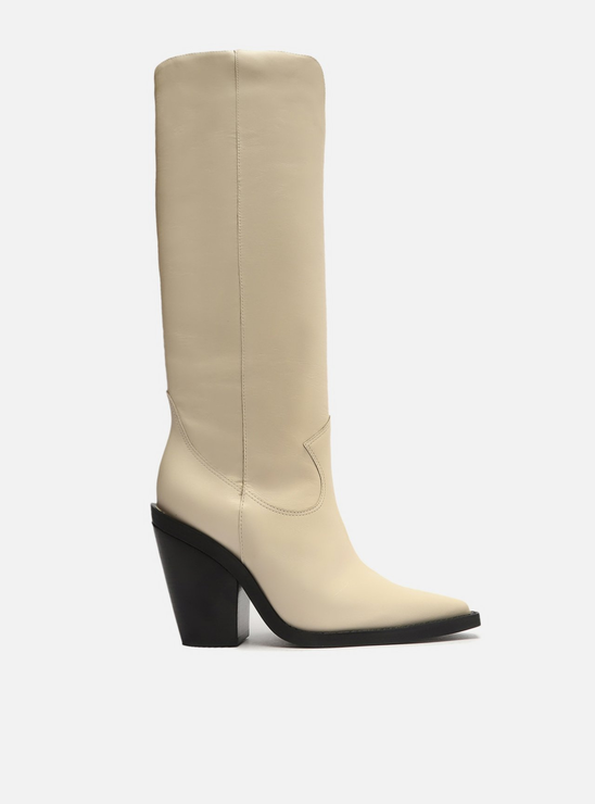 Bota Western Off white Arezzo Couro Cano Longo Bloco ZZ MALL