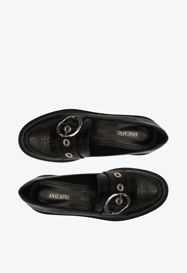 Mocassim Preto Snake Sola Alta Fivela