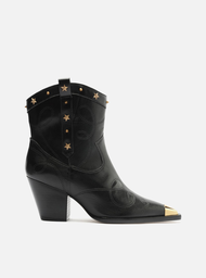 Bota Western Preta Arezzo Couro Cano Curto Ponteira
