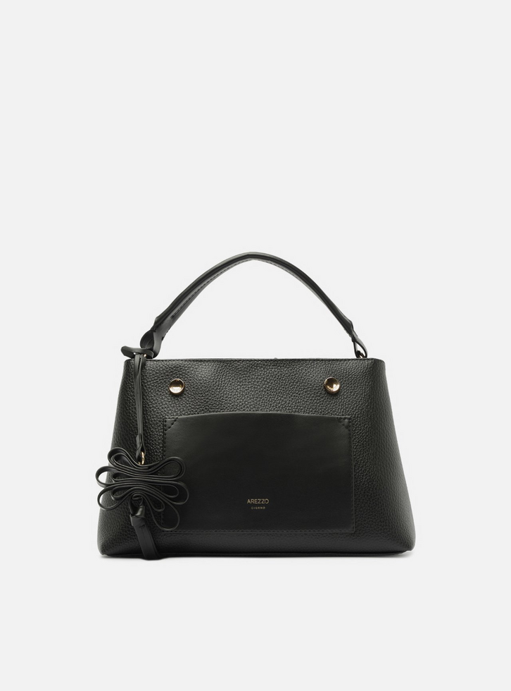 Bolsa Tote Preta Média Bolso Frontal Charm | ZZ MALL