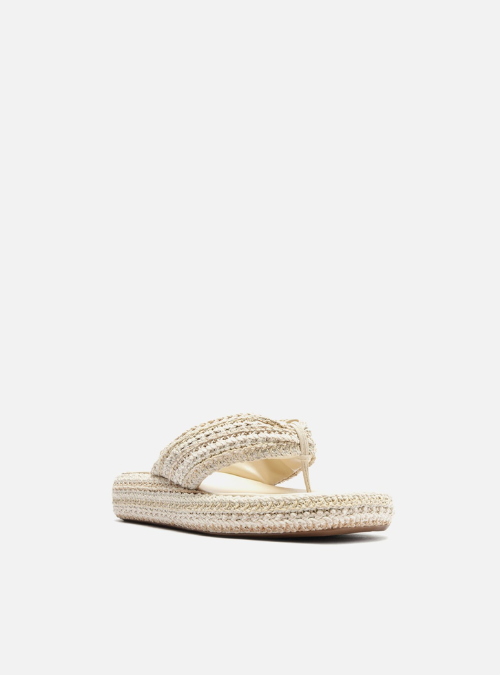 Sandália Flatform Off-white Arezzo Crochê Flip Flop