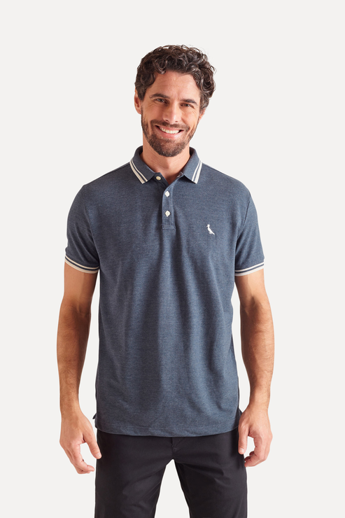 CAMISA POLO AZUL RESERVA FRISO RAJADO