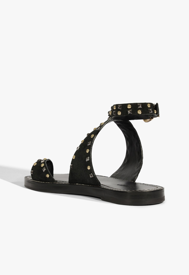 Sandália Rasteira Couro Boho Preto