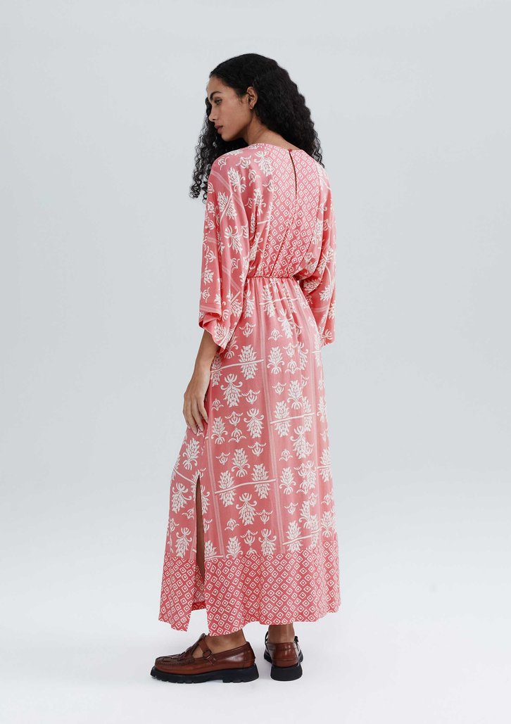 Vestido Vermelho Hering Midi Estampado Em Viscolinho