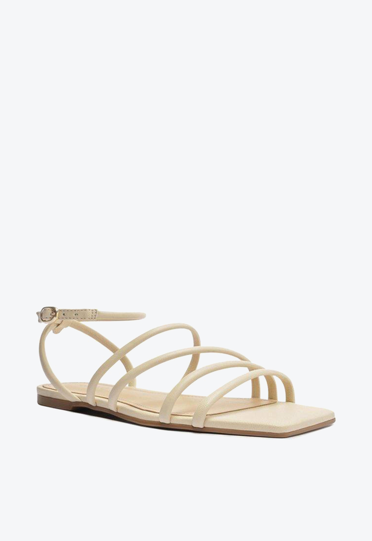 Sandália Rasteira Off-White Arezzo Bico Quadrado Tiras