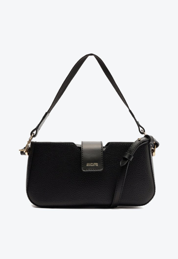 Bolsa Tiracolo Preta Anacapri Baguete Média Gorgurão