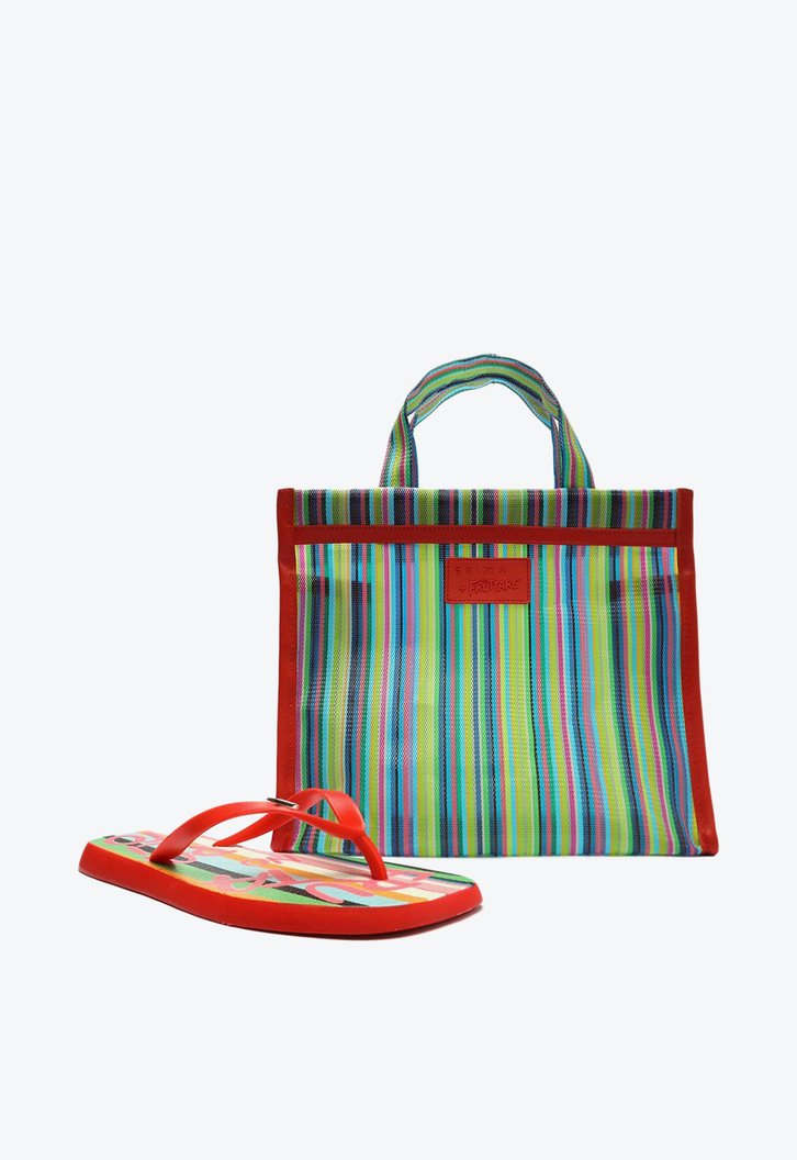 Kit Chinelo De Dedo Vermelho Listras E Bag Fruttare Arezzo