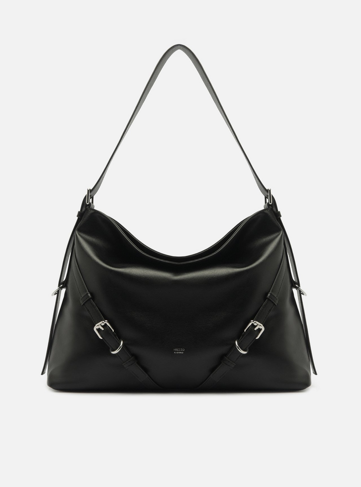 Bolsa Shoulder Preta Grande Fivelas