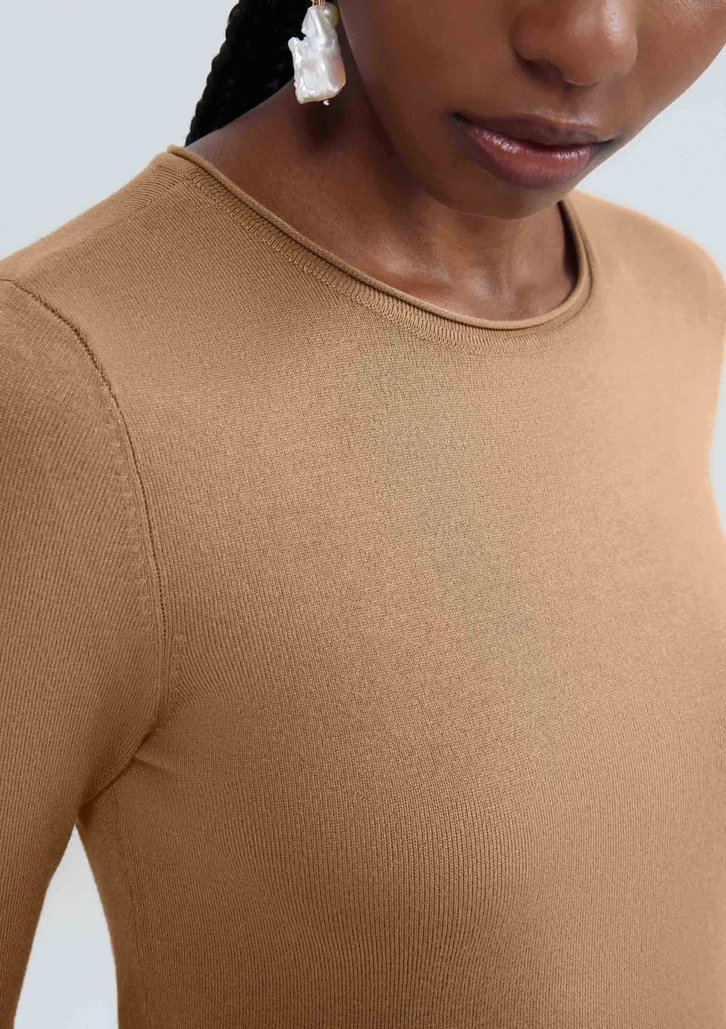 Blusa Marrom Claro Hering Manga Longa Slim Em Tricô Leve Zz Mall