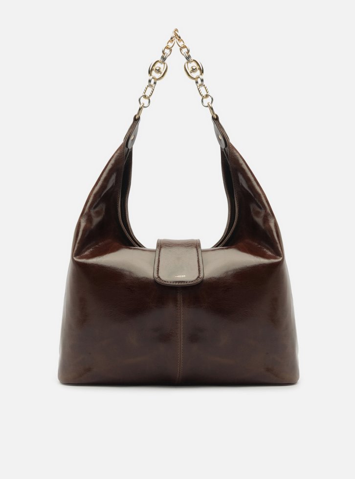 Bolsa Hobo Marrom Couro Grande Corrente Elos