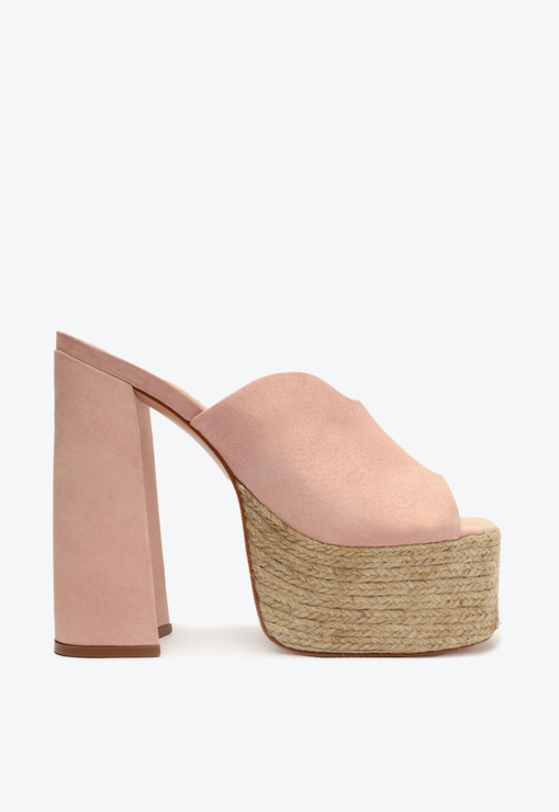 Sandália Mule Meia Pata Corda Camurça Rosa