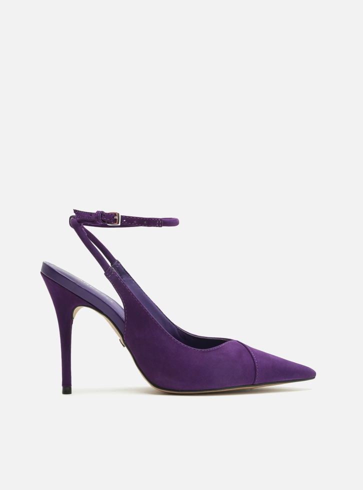 Scarpin Roxo Arezzo Nobuck Salto Fino Tira