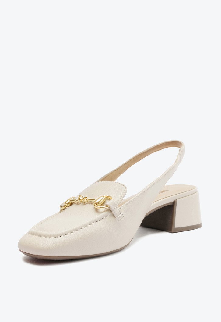 Mocassim Branco Anacapri Slingback Salto Bloco Bridão