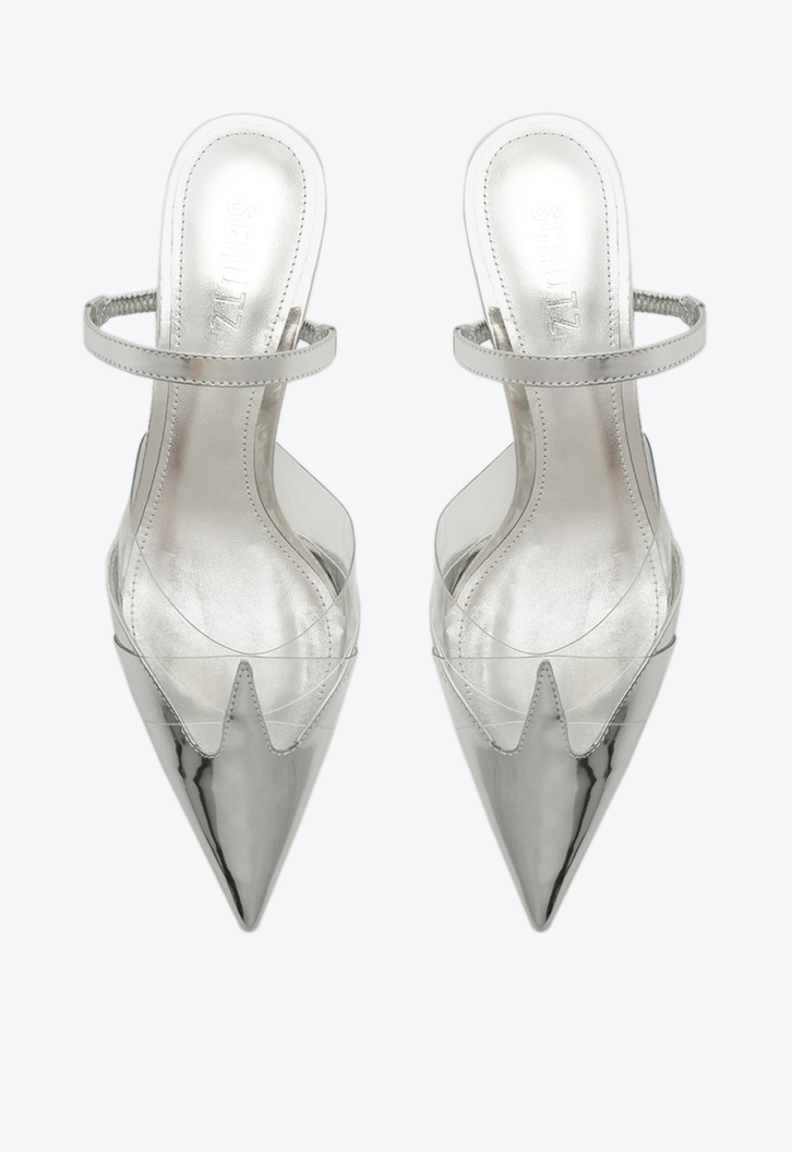 Scarpin Mule Schutz Salto Mid Vinil Prata | ZZ MALL