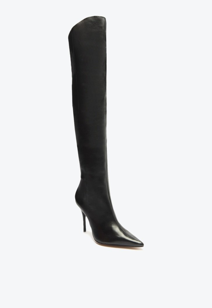 Bota Preta Arezzo Over The Knee Couro Bico Fino