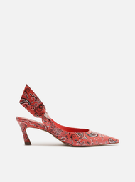 Scarpin Vermelho Arezzo Paisley Salto Baixo Slingback Livia