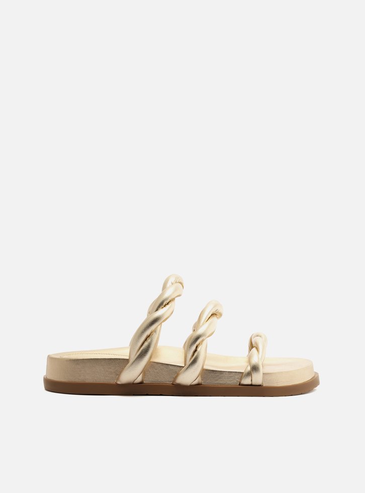 Sandália Papete Dourada Tiras