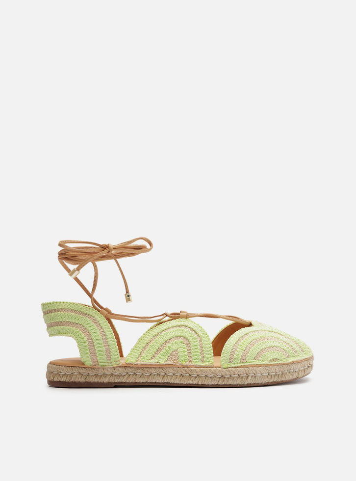 Espadrille Verde Bordada Rasteira Amarração