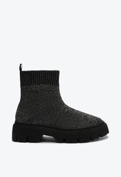 Bota Preta Metalizada Anacapri Tratorada Cano Baixo Knit
