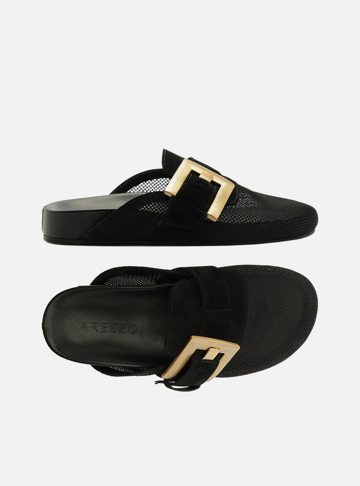 Mule Clog Preta Tela Fivela | ZZ MALL
