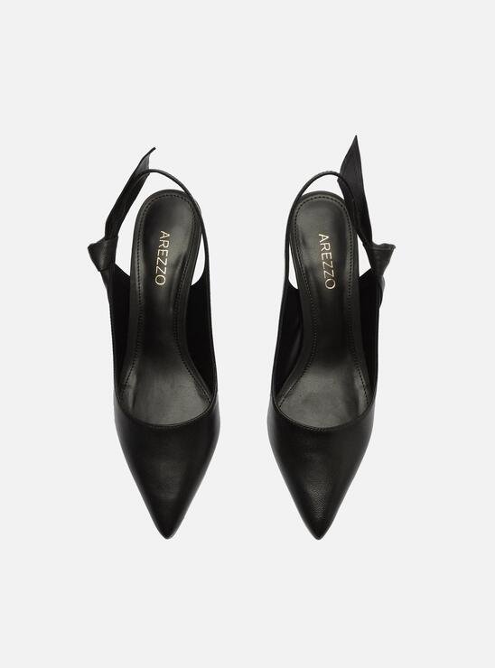 SCARPIN PRETO AREZZO COURO SALTO FINO SLINGBACK NÓ
