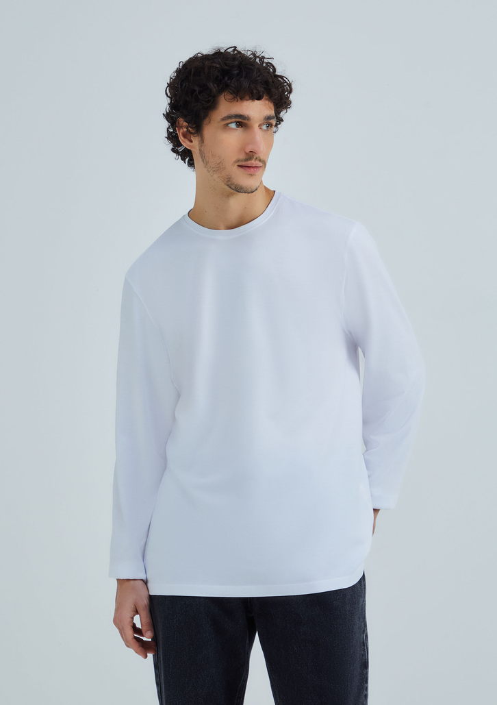 Camiseta Branca Hering Básica Manga Longa Pima
