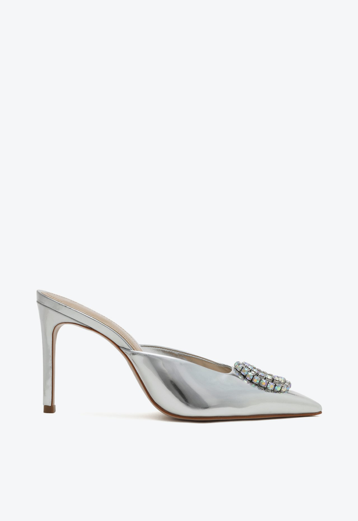 Sapato Mule Anna Verniz Prata