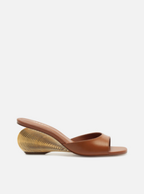 Tamanco Marrom Salto Geométrico Dourado | ZZ MALL