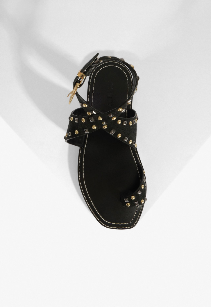 Sandália Rasteira Couro Boho Preto