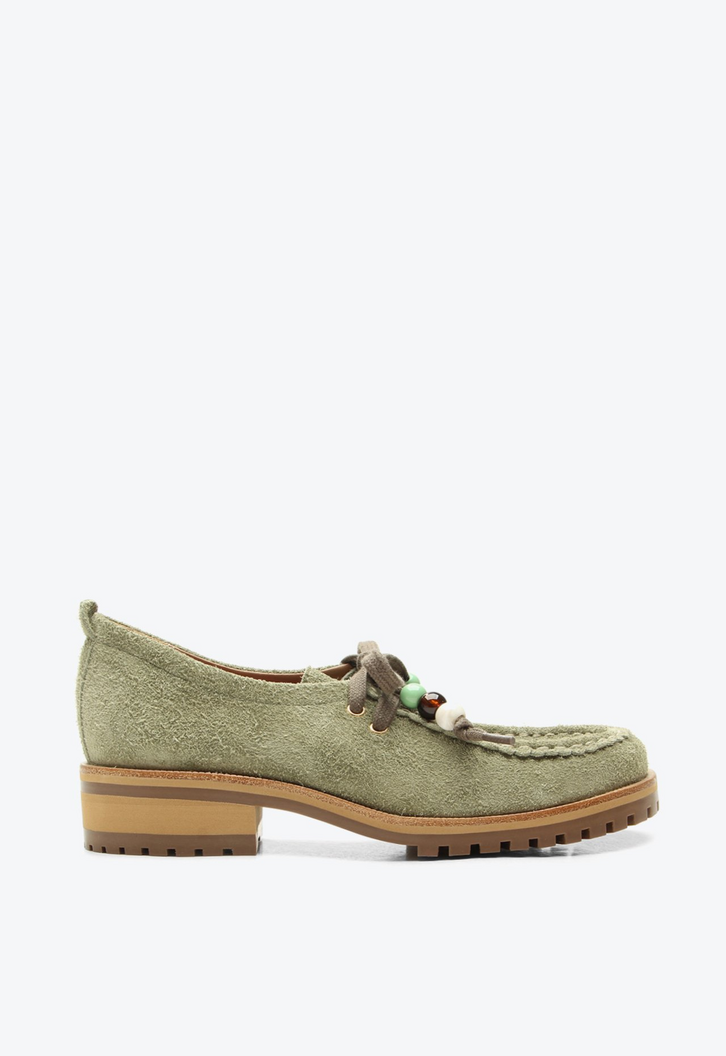 Mocassim Bea Verde Camurça