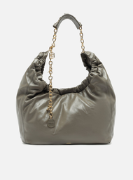 Bolsa Hobo Cinza Couro Olívia Grande