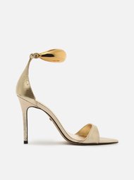 Sandália Dourada Couro Salto Fino Metal