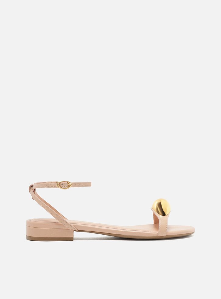 Sandália Rasteira Nude Couro Metal Silvia Braz