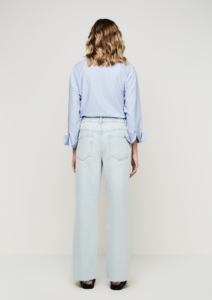 Calça Jeans Azul DZARM Reta Cintura Alta Com Brilhos