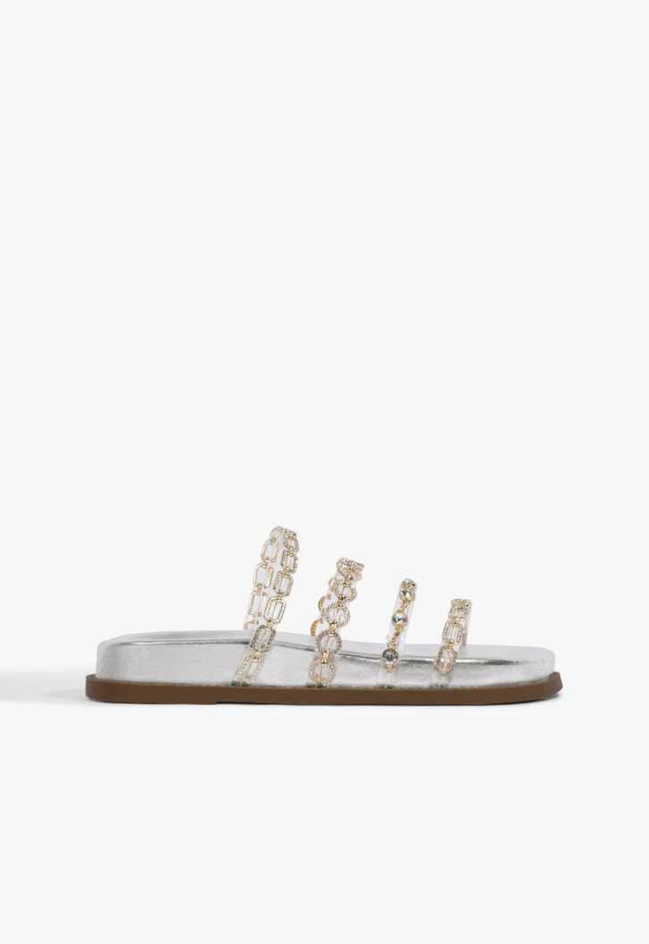 Sandália Rasteira Correntes Prata