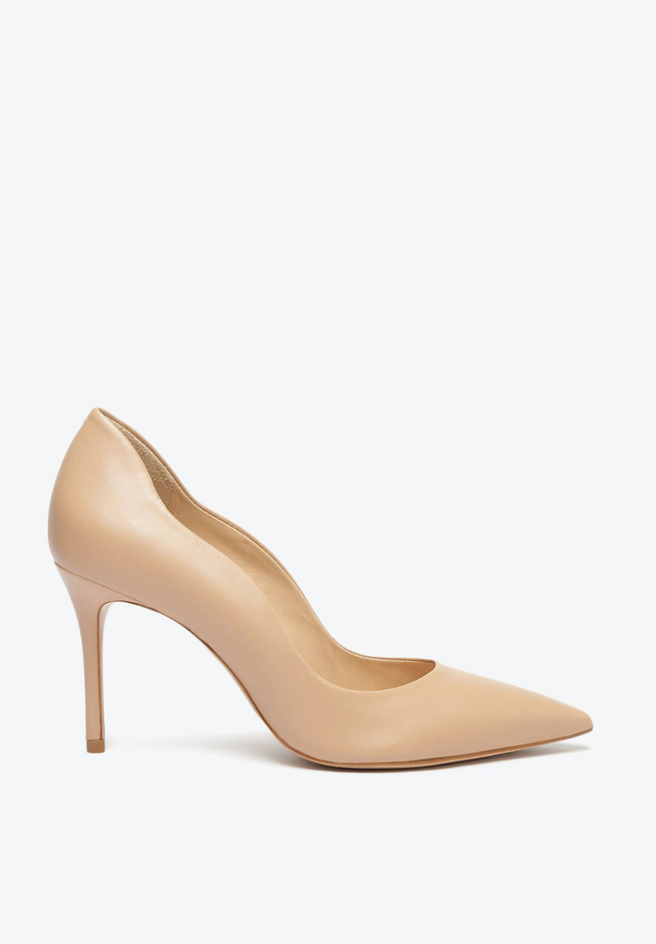Sapato Scarpin Salto Couro Bege