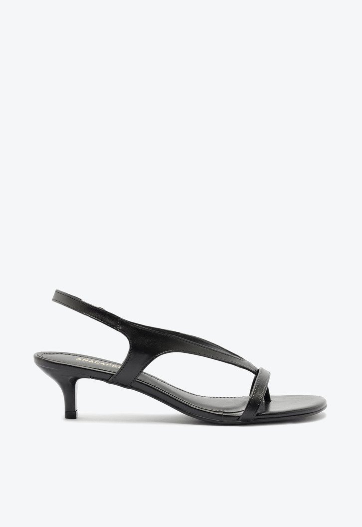 Sandália Salto Fino Tiras Preta