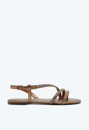Sandália Tira Curva Cristais Bronze