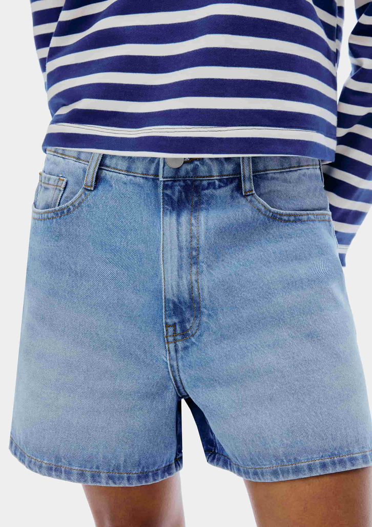 Shorts Azul Hering Jeans Reto Cintura Média