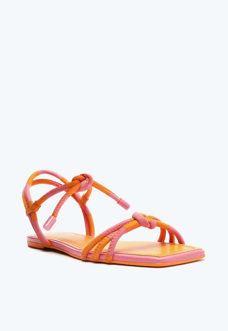 Sandália Rasteira Laranja Arezzo Nobuck Tiras Rosa