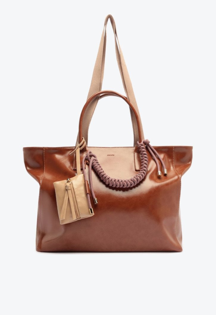 Bolsa Shopping Grande Verniz Marrom