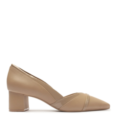 Scarpin Bege Arezzo Couro Verniz Salto Baixo Bloco