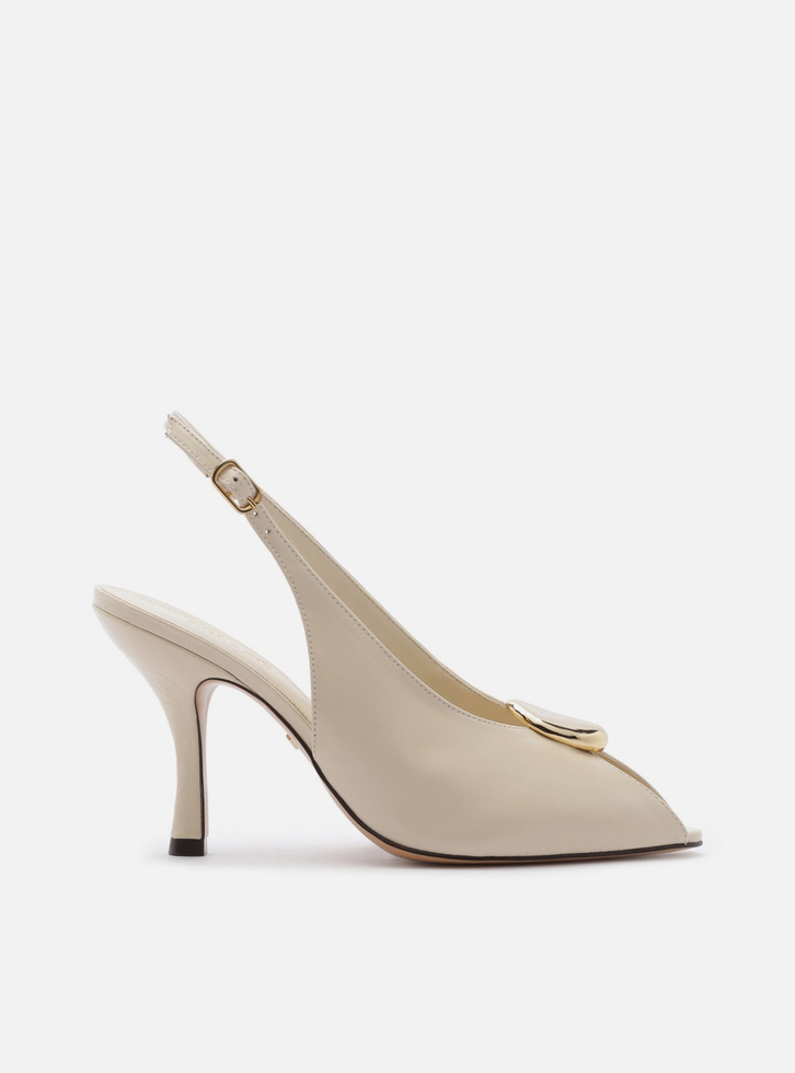 Peep Toe Branco Couro Salto Alto Slingback | ZZ MALL